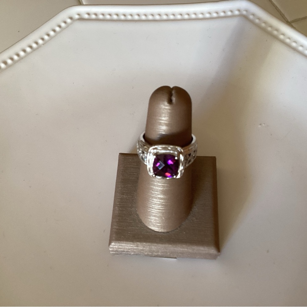 Vintage Tacori Cushion Cut Amethyst & CZ Over 925 Sterling Silver Ring - Picture 2 of 13